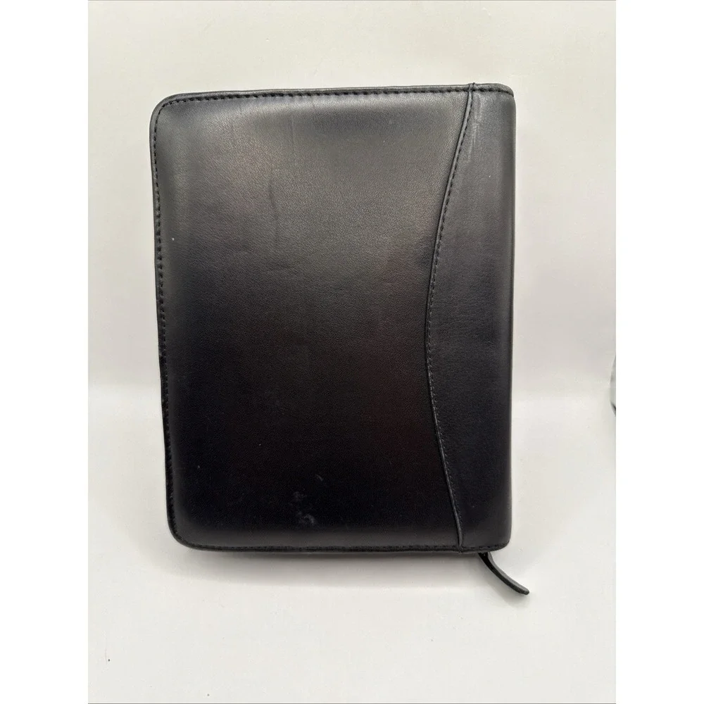 Vintage Franklin Quest Black Full-Grain Nappa Leather 6 Ring Planner Full‎ Zip